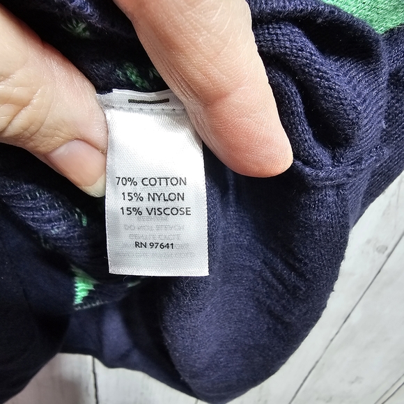 J. Jill Women's Blue Green Floral, Striped Sleeves Cotton Blend Sweater Size SP. - Picture 5 of 6